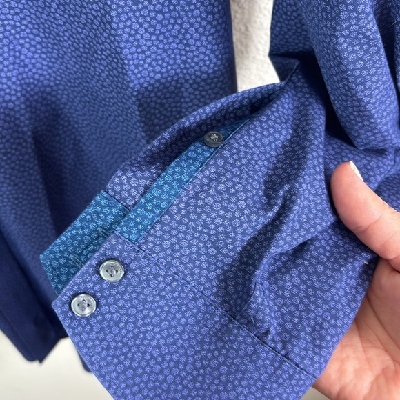 Ted Baker Endurance Purple Blue Print Long Sleeve Button Down Shirt Sz 16 34/35 - Picture 4 of 9